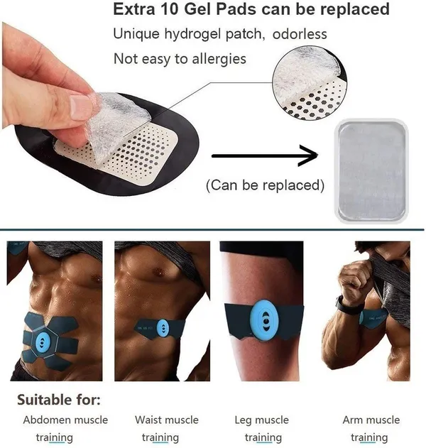 AGAM_EMS_Gel_Pads_for_Stimulator_and_Trainer_Replacement_Pads_Abdominal_Muscle_(Pack_Of_12)_For_Eight_Abs_Muscle_Stimulator_Device_Massager_(Blue)