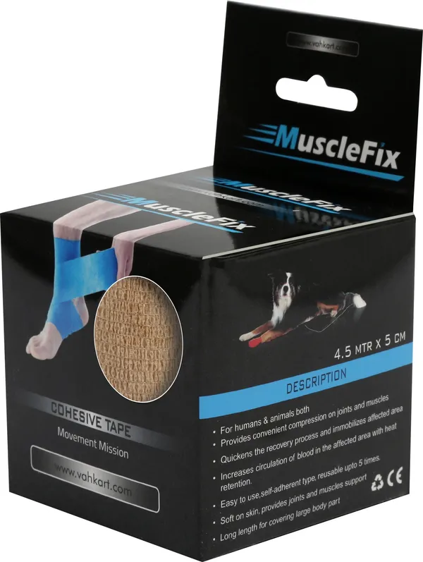 MuscleFix_Cohesive_Crepe_Bandage,_Self_Adhesive_Tape_(5_cm_X_4.5_m_Pack_of_4)Blue_&_Black_Crepe_Bandage_(5_cm)