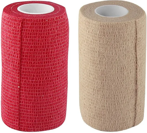 A-TAPE_Self_Adhesive_Bandage_Cohesive_Red_&_Beige_(10_cm_X_4.5_meters,_Pack_of_2)_Elastic_Crepe_Bandage