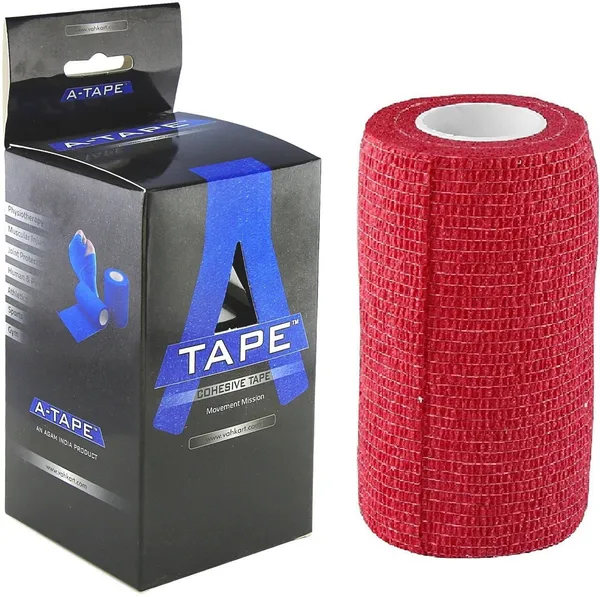 A-TAPE_Self_Adhesive_Bandage_Cohesive_Red_&_Beige_(10_cm_X_4.5_meters,_Pack_of_2)_Elastic_Crepe_Bandage