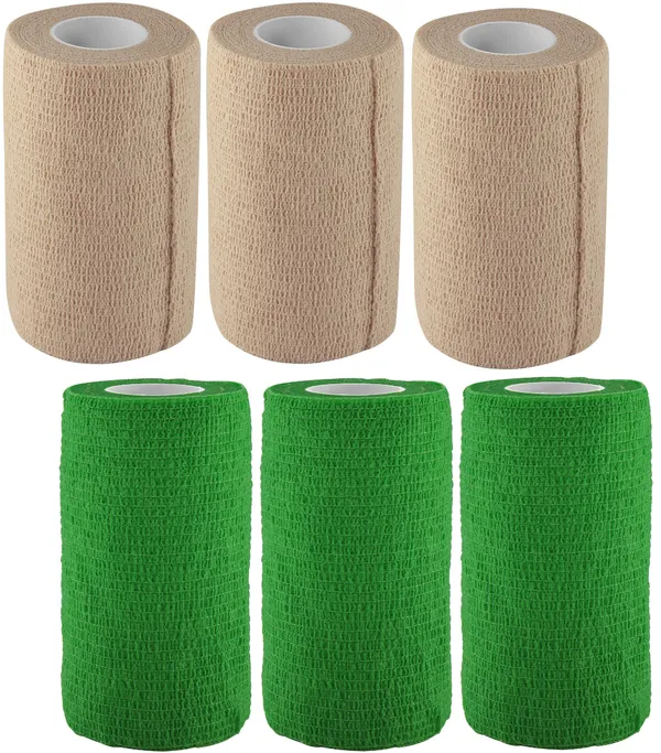 A-TAPE_Breathable_Self_Adhesive_Cohesive_Bandage_�_for_Sports,_Wrap,_Athletic,_Non_Woven_First_Aid_Medical,_Wrist,_Swelling_(10_cm_X_4.5_mtr-_Pack_of_6)_Beige_&_Green_,_Cotton_Crepe_Bandage