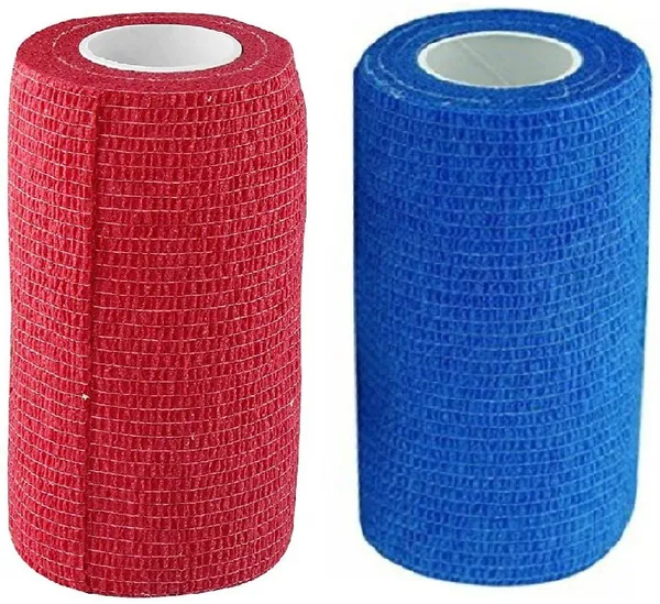 A-TAPE_Self_Adhesive_Bandage_Cohesive_Blue_&_Red_(10_cm_X_4.5_meters,_Pack_of_2)_Elastic_Crepe_Bandage