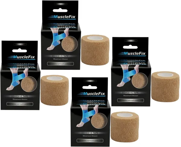 MuscleFix_Cohesive_Crepe_Bandage,_Self_Adhesive_Tape_(5_cm_X_4.5_m_Pack_of_4)_Beige_Crepe_Bandage_(5_cm)