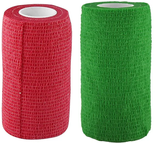 A-TAPE_Self_Adhesive_Bandage_Cohesive_Red_&_Green_(10_cm_X_4.5_meters,_Pack_of_2)_Elastic_Crepe_Bandage