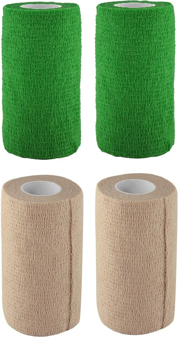 A-TAPE_Self_Adhesive_Bandage_Cohesive_Green_&_Beige_(10_cm_X_4.5_meters,_Pack_of_4)_Elastic_Crepe_Bandage
