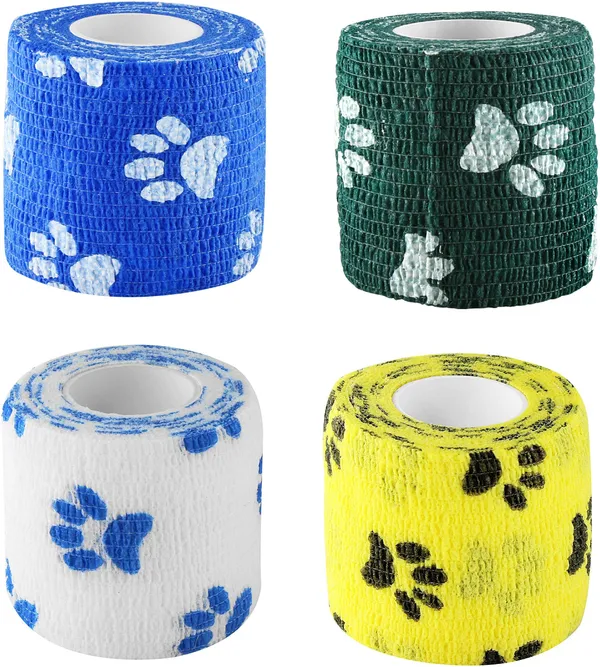 A-TAPE_Self_Adhesive_Bandage_Cohesive_White,_Blue,_Green_&_Yellow_Paw_Design_(5_cm_X_4.5_meters,_Pack_of_4)_Elastic_Crepe_Bandage