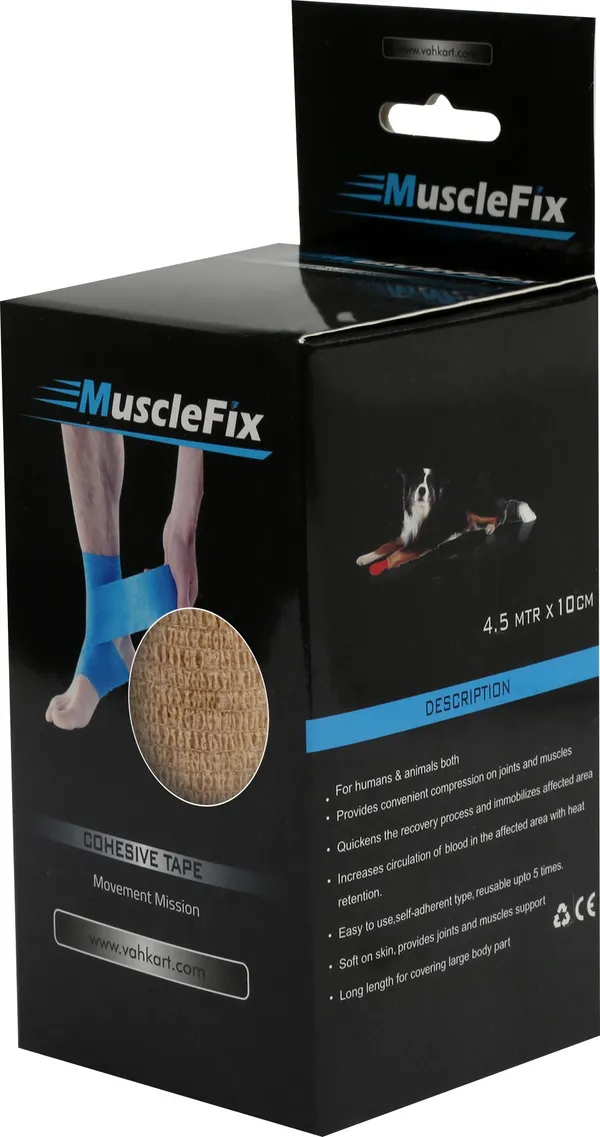 MuscleFix_Cohesive_Crepe_Bandage,_Self_Adhesive_Tape_(10_cm_X_4.5_m_Pack_of_4)Blue_&_Beige_Crepe_Bandage