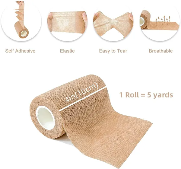 MuscleFix_Cohesive_Crepe_Bandage,_Self_Adhesive_Tape_(10_cm_X_4.5_m_Pack_of_4)Blue_&_Beige_Crepe_Bandage