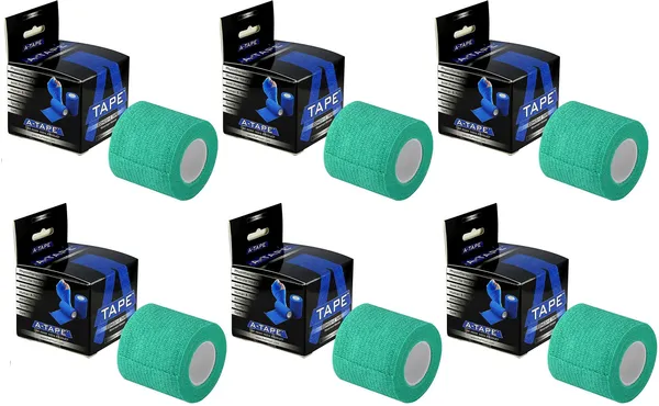 A-TAPE_Breathable_Self_Adhesive_Cohesive_Bandage_�_for_Sports,_Wrap,_Athletic,_Non_Woven_First_Aid_Medical,_Wrist,_Swelling_(5_cm_X_4.5_mtr-_Pack_of_6)_Green_Cotton,_Crepe_Bandage