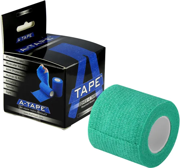 A-TAPE_Breathable_Self_Adhesive_Cohesive_Bandage_�_for_Sports,_Wrap,_Athletic,_Non_Woven_First_Aid_Medical,_Wrist,_Swelling_(5_cm_X_4.5_mtr-_Pack_of_6)_Green_Cotton,_Crepe_Bandage