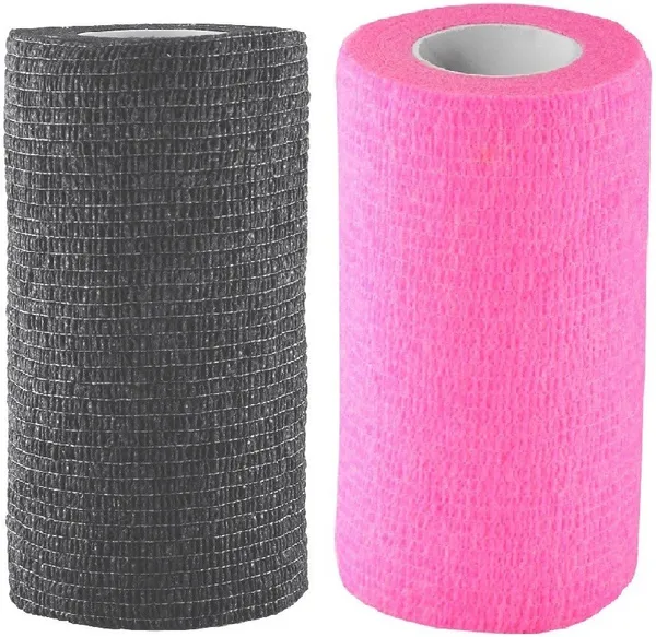 A-TAPE_Self_Adhesive_Bandage_Cohesive_Black_&_Pink_(10_cm_X_4.5_meters,_Pack_of_2)_Elastic_Crepe_Bandage