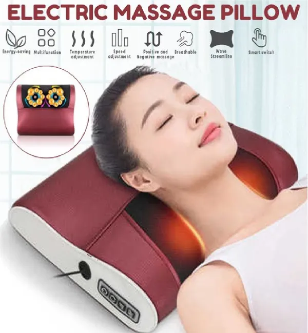 AGAM_Electric_Shiatsu_Infrared_Heating_Massage_Pillow_with_3_Modes|_Deep_Tissue_Massager_for_Cervical_Shoulder,_Neck_and_Back_Pain_Relief_Massager_(Red)