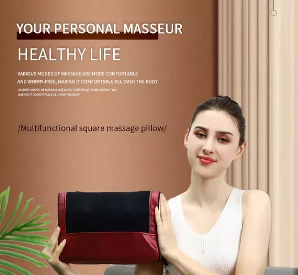 AGAM_Electric_Shiatsu_Infrared_Heating_Massage_Pillow_with_3_Modes|_Deep_Tissue_Massager_for_Cervical_Shoulder,_Neck_and_Back_Pain_Relief_Massager_(Red)