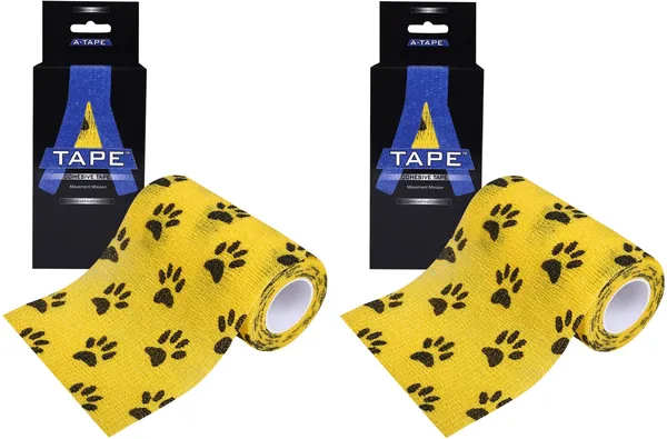 A-TAPE_Self_Adhesive_Cohesive_Bandage_(10cm*4.5m|Pack_of_2,_Yellow_brown_paw)_Crepe_Bandage