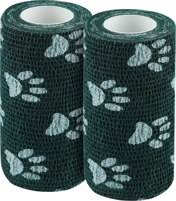 A-TAPE_Cohesive_Crepe_Bandage_for_Humans_&_Pets_Dark_Green_Paw_(10cm*4.5_mtr)Pack_Of_2_Crepe_Bandage