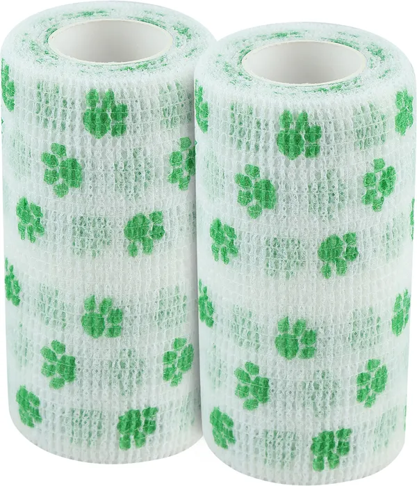 A-TAPE_Cohesive_Crepe_Bandage_for_Humans_&_Pets_White_Green_Paw_(10cm*4.5_mtr)Pack_Of_2_Crepe_Bandage