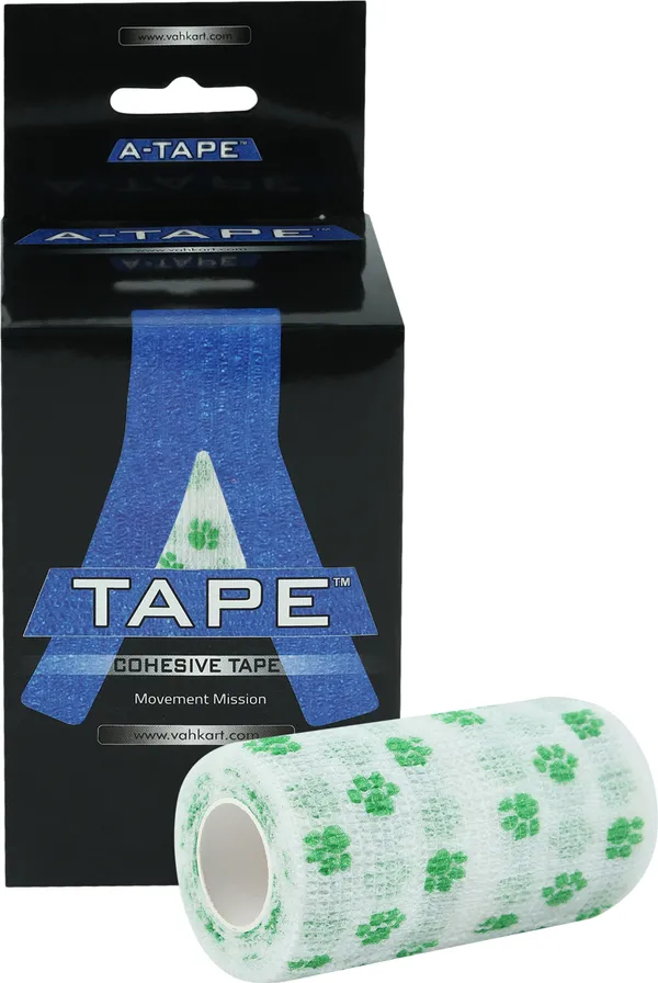 A-TAPE_Cohesive_Crepe_Bandage_for_Humans_&_Pets_White_Green_Paw_(10cm*4.5_mtr)Pack_Of_2_Crepe_Bandage