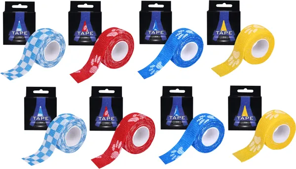 A-TAPE_Self_Adhesive_Cohesive_Bandage_(2.5cm*4.5m|Pack_of_4_Blue_Check,_Paw_Printers_Crepe_Bandage