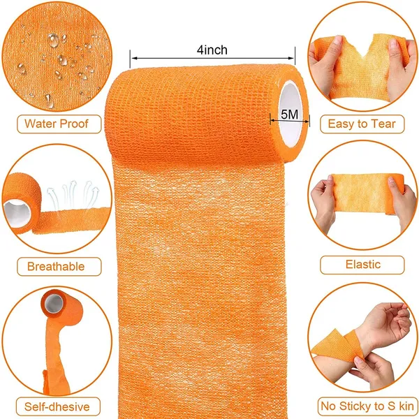 MuscleFix_Self_Adhesive_Cohesive_Crepe_Bandage_(10_cm_X_4.5_mtr-_Pack_of_4)_Orange_Crepe_Bandage_(10_cm)