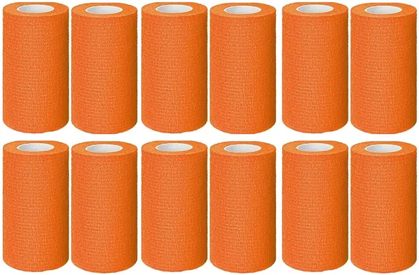MuscleFix_Cohesive_Crepe_Bandage_for_Humans_&_Pets_(10_cm_*_4.5_mtr/_Pack_Of_12)Orange_Crepe_Bandage