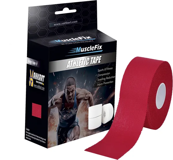 MuscleFix_Athletic_Tape_for_Ankle,_Wrist_&_Joint_Protection_(2.5_cm_*_13.7_m,_Red)_Knee_Support