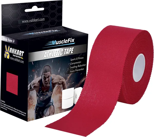 MuscleFix_Athletic_Tape_for_Ankle,_Wrist_&_Joint_Protection_(3.8_cm_*_13.7_m,_Red)_Knee_Support