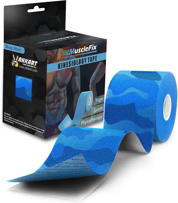 MuscleFix_Athletic_Sports_Kinesiology_Tape,_for_Muscle_Recovery_&_Support(5cm*5m|Bluecamo)_Kinesiology_Tape