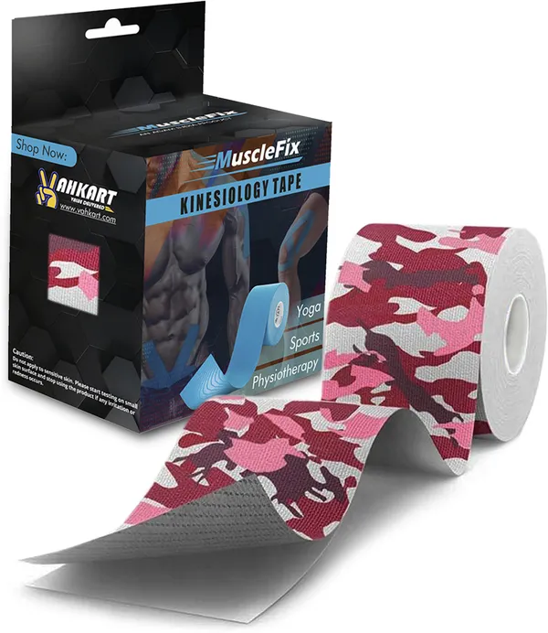MuscleFix_Athletic_Sports_Kinesiology_Tape_for_Muscle_Recovery_&_Support(5cm*5m|Pinkcamo)_Kinesiology_Tape