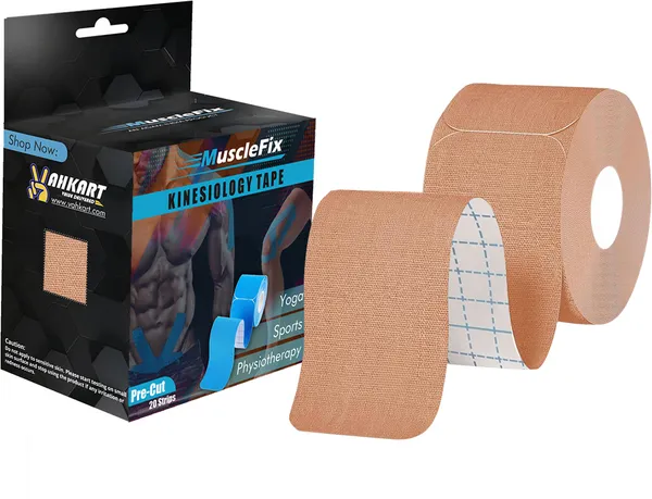MuscleFix_Precut_Kinesiology_Sports_Tape,_for_Pain_Relief_and_Support_(5cm*5_m_|Beige)_Kinesiology_Tape