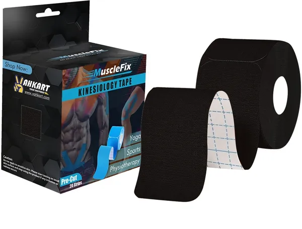 MuscleFix_Precut_Kinesiology_Sports_Tape,_for_Pain_Relief_and_Support_(5cm*5_m_|Black)_Kinesiology_Tape