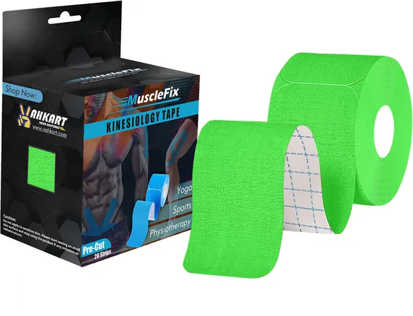 MuscleFix_Precut_Kinesiology_Sports_Tape,_for_Pain_Relief_and_Support_(5cm*5_m_|Green)_Kinesiology_Tape