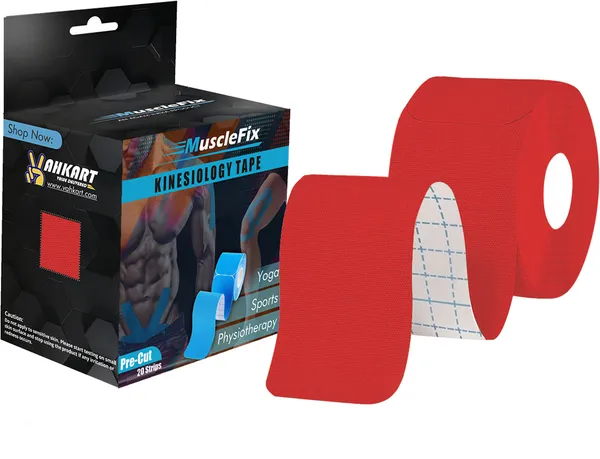 MuscleFix_Precut_Kinesiology_Sports_Tape,_for_Pain_Relief_and_Support_(5cm*5_m_|Red)_Kinesiology_Tape
