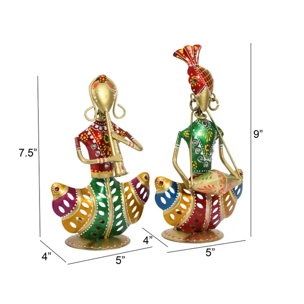 Set_of_2_Rajasthani_Metal_Musician_Playing_Instrument_Home_Decor_Multicolor_Showpiece_with_Candle_Holder_|_Office_|_Bedroom_|_Gifting_|_Table_Top_Decor