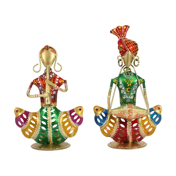Set_of_2_Rajasthani_Metal_Musician_Playing_Instrument_Home_Decor_Multicolor_Showpiece_with_Candle_Holder_|_Office_|_Bedroom_|_Gifting_|_Table_Top_Decor