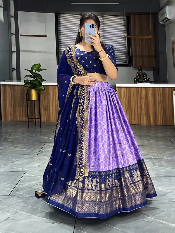 Lovender_Color_Dola_Silk_Printed_Bandhani_Lehenga_Choli_with_Heavy_Embroidery_on_Dupatta