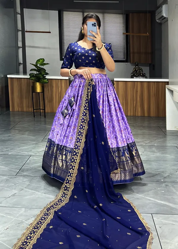 Lovender_Color_Dola_Silk_Printed_Bandhani_Lehenga_Choli_with_Heavy_Embroidery_on_Dupatta