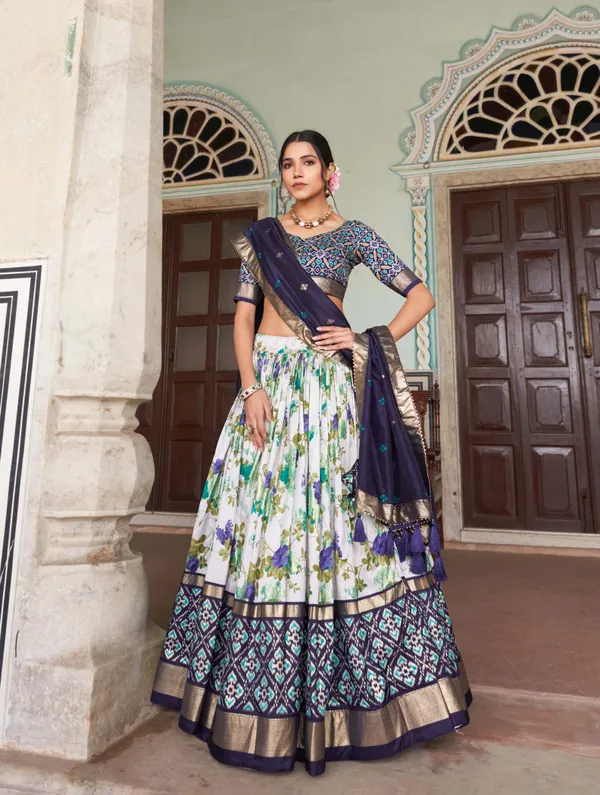 Blue_Patola_Print_Traditional_Lehenga_Choli_(Flower_N.Blue)
