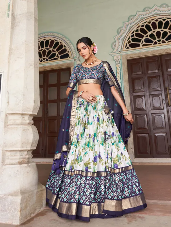 Blue_Patola_Print_Traditional_Lehenga_Choli_(Flower_N.Blue)