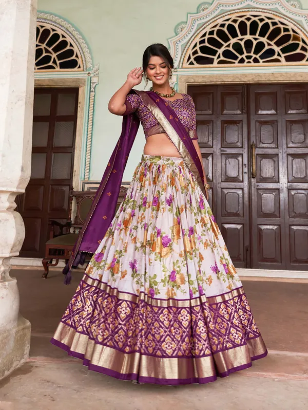 Wine_Patola_Print_Traditional_Lehenga_Choli_(Flower_Wine)