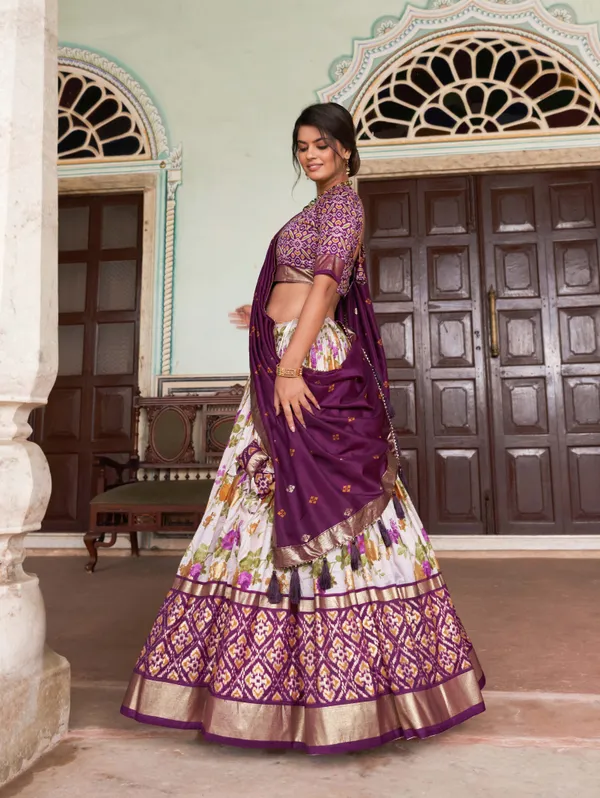 Wine_Patola_Print_Traditional_Lehenga_Choli_(Flower_Wine)