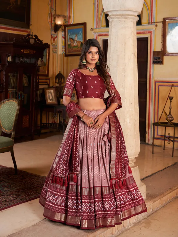 MAROON_COLOR_SILK_LEHENGA_CHOLI_WITH_PATOLA_PRINT_DUPATTA