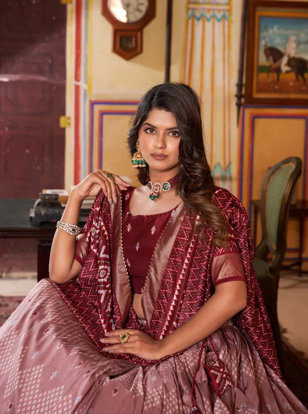 MAROON_COLOR_SILK_LEHENGA_CHOLI_WITH_PATOLA_PRINT_DUPATTA
