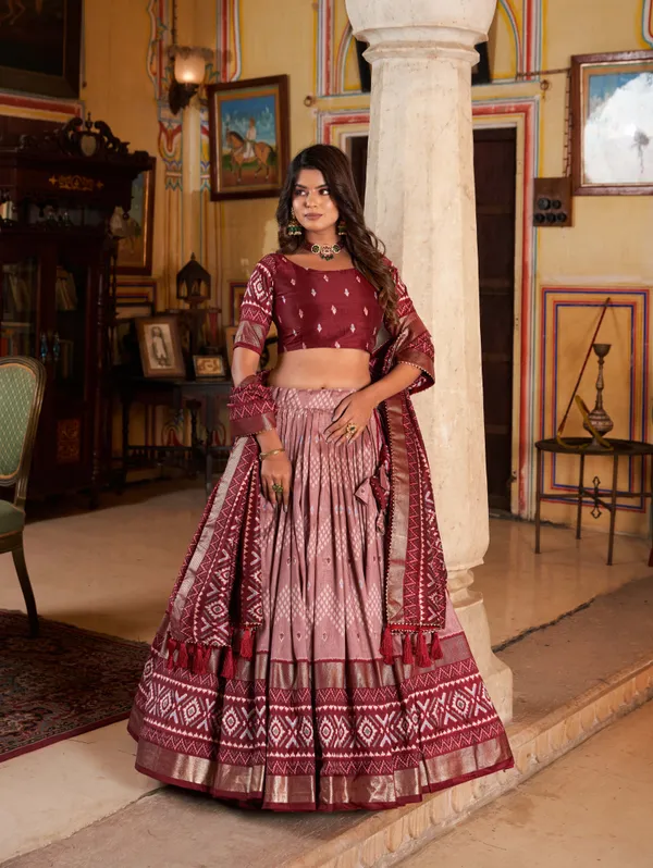 MAROON_COLOR_SILK_LEHENGA_CHOLI_WITH_PATOLA_PRINT_DUPATTA