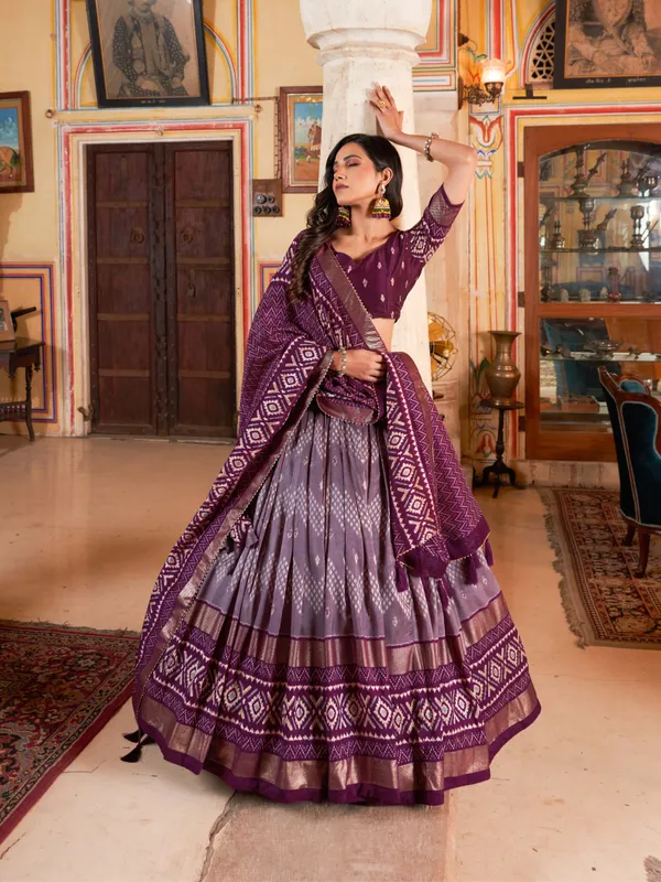 WINE_COLOR_SILK_LEHENGA_CHOLI_WITH_PATOLA_PRINT_DUPATTA