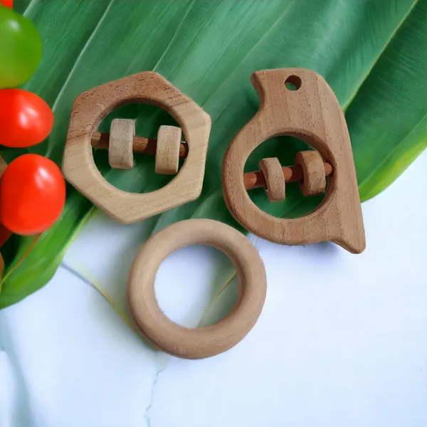Neem_Wooden_Rattles_&_Teethers_-_Sparrow,_Hexagon_&_Ring_Shapes
