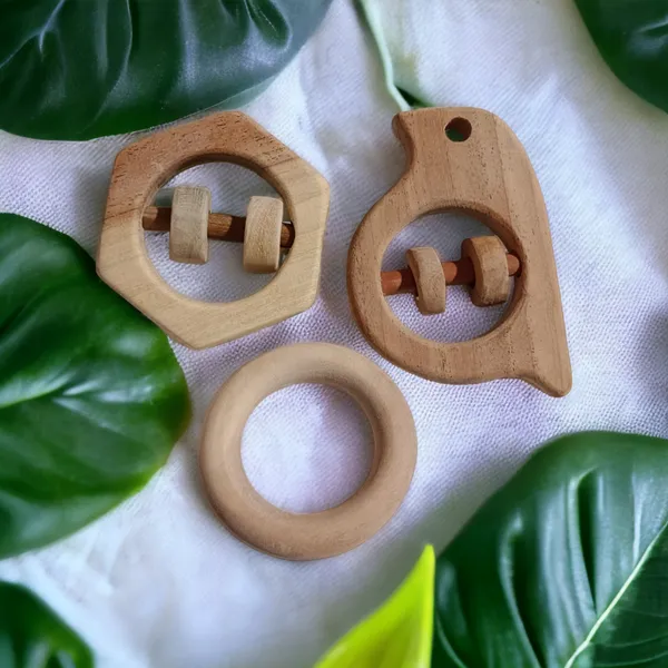 Neem_Wooden_Rattles_&_Teethers_-_Sparrow,_Hexagon_&_Ring_Shapes