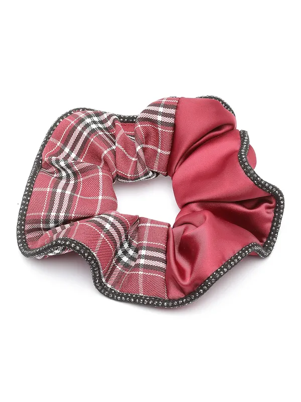 Maroon_Check_Satin_fabric_Scrunchies_|_Premium_Hair_Accessories
