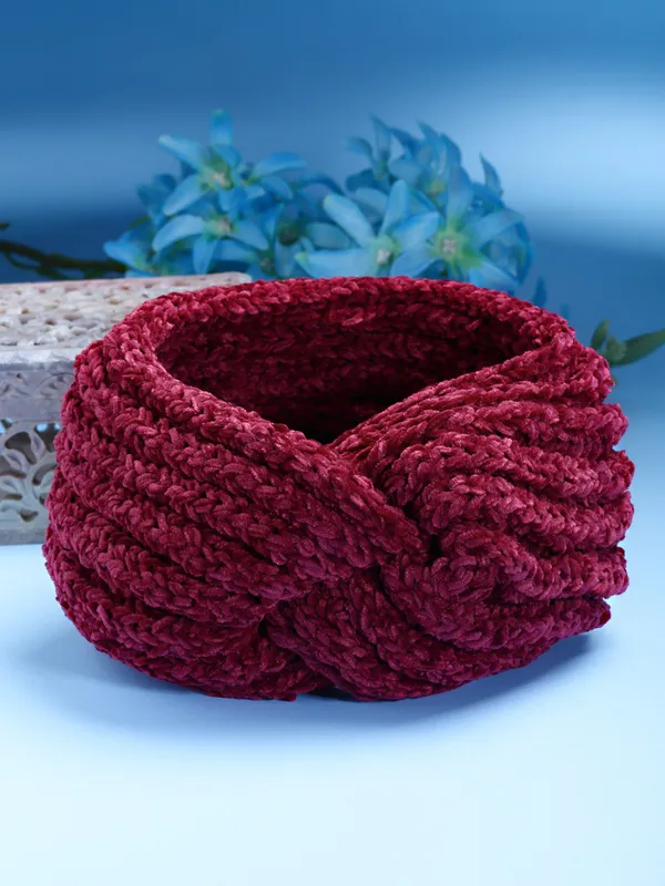 Wine_Woollen_Self_Lines_Headband_|_Premium_Hair_Accessories