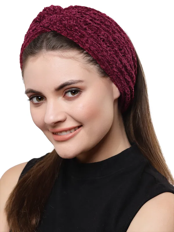 Wine_Woollen_Self_Lines_Headband_|_Premium_Hair_Accessories