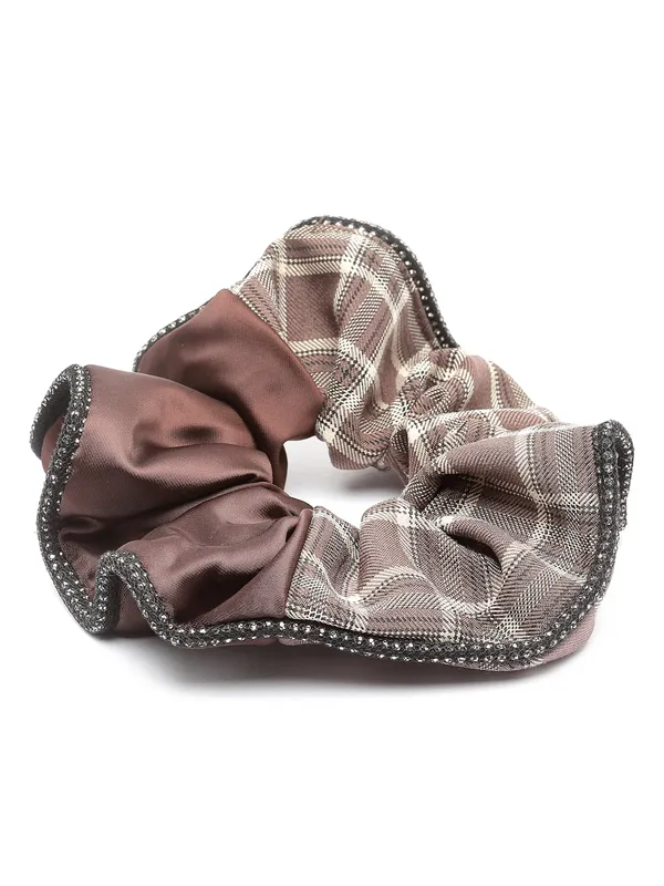 Brown_Check_Satin_fabric_Scrunchies_|_Premium_Hair_Accessories